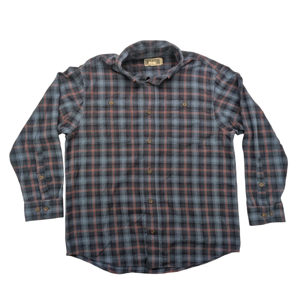 Duluth Trading Co Shirt Mens Medium Relaxed Fit Plaid Flannel Button Down Blue